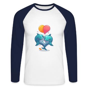 Delfine Kawaii Cartoon Haustier spielt mit Luftballons - Unisex Baseballshirt langarm - Weiß/Navy - Vorne - Nik (191cm)