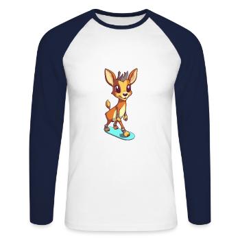 Drôle Antilope Kawaii Cartoon Jouer Skateboard - T-shirt baseball manches longues Homme - blanc/marine - Devant - Nik (191cm)