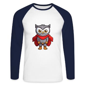 Superheld Lustige Eule Kawaii Cartoon Tier Haustier - Unisex Baseballshirt langarm - Weiß/Navy - Vorne - Nik (191cm)