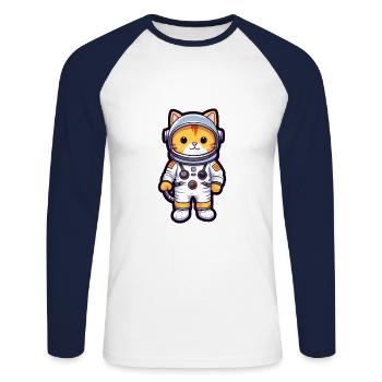 Astronaute Drôle Chat Kawaii Dessin Animé Animal De Compagnie - T-shirt baseball manches longues Homme - blanc/marine - Devant - Nik (191cm)