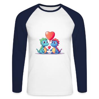 Dinosaurs Kawaii Cartoon Pet Playing With Balloons - Unisex Long Sleeve Baseball T-Shirt - white/navy - Front - Nik (191cm)