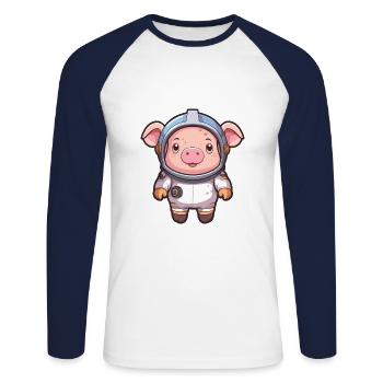 Astronaute Drôle Cochon Kawaii Dessin Animé Animal De Compagnie - T-shirt baseball manches longues Homme - blanc/marine - Devant - Nik (191cm)