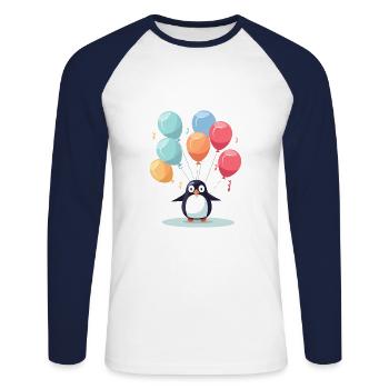 Pinguin Kawaii Cartoon Haustier spielt mit Luftballons - Unisex Baseballshirt langarm - Weiß/Navy - Vorne - Nik (191cm)