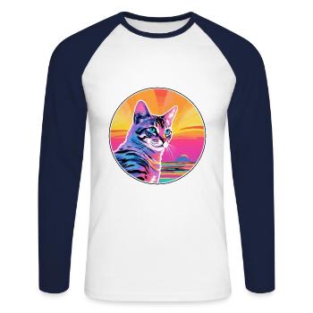 Arabian Mau Cat Breed Watercolor Cartoon Kawaii - Unisex Long Sleeve Baseball T-Shirt - white/navy - Front - Nik (191cm)