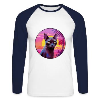 Burmese Cat Breed Watercolor Cartoon Kawaii Pet - Unisex Long Sleeve Baseball T-Shirt - white/navy - Front - Nik (191cm)