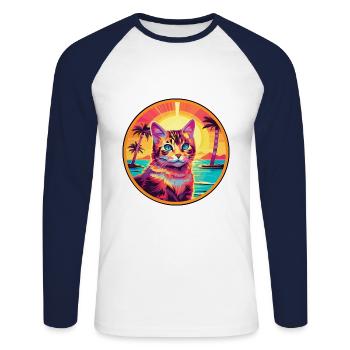 Asian Cat Breed Watercolor Cartoon Kawaii Pet - Unisex Long Sleeve Baseball T-Shirt - white/navy - Front - Nik (191cm)