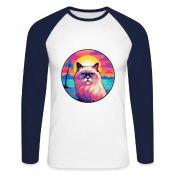Birman-Katzenrasse-Aquarell-Cartoon-Kawaii-Haustier - Unisex Baseballshirt langarm - Weiß/Navy - Vorne - Nik (191cm)