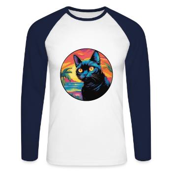 Bombay Cat Race Aquarelle Dessin animé Kawaii Pet - T-shirt baseball manches longues Homme - blanc/marine - Devant - Nik (191cm)
