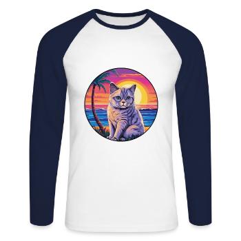 Britische Kurzhaarkatze Aquarell-Cartoon Kawaii - Unisex Baseballshirt langarm - Weiß/Navy - Vorne - Nik (191cm)