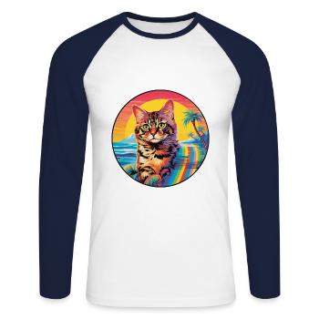 German Rex Cat Breed Watercolor Cartoon Kawaii Pet - Unisex Long Sleeve Baseball T-Shirt - white/navy - Front - Nik (191cm)