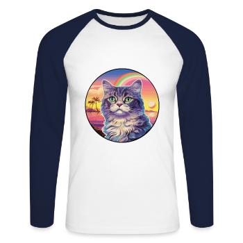 Highlander Katze Rasse Aquarell Karikatur Kawaii Haustier - Unisex Baseballshirt langarm - Weiß/Navy - Vorne - Nik (191cm)