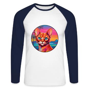 Red Devon Rex Cat Breed Watercolor Cartoon Kawaii - Unisex Long Sleeve Baseball T-Shirt - white/navy - Front - Nik (191cm)
