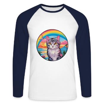 Selkirk Rex race de chat aquarelle dessin animé Kawaii - T-shirt baseball manches longues Homme - blanc/marine - Devant - Nik (191cm)