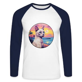 Tonkinois Chat Race Aquarelle Dessin Animé Kawaii Animal De Compagnie - T-shirt baseball manches longues Homme - blanc/marine - Devant - Nik (191cm)