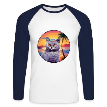 Anglais Argent Chat Race Aquarelle Dessin Animé Kawaii - T-shirt baseball manches longues Homme - blanc/marine - Devant - Nik (191cm)