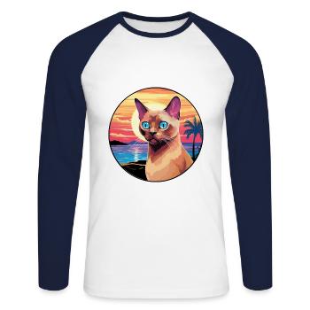 European Burmese Cat Watercolor Cartoon Kawaii - Unisex Long Sleeve Baseball T-Shirt - white/navy - Front - Nik (191cm)