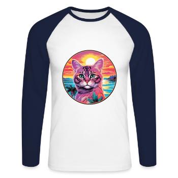 Race de chat javanais aquarelle dessin animé Kawaii animal de compagnie - T-shirt baseball manches longues Homme - blanc/marine - Devant - Nik (191cm)