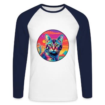 Pixie Bob Cat Breed Watercolor Cartoon Kawaii Pet - Unisex Long Sleeve Baseball T-Shirt - white/navy - Front - Nik (191cm)