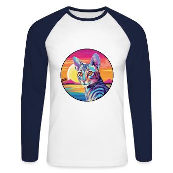 Savannah Cat Breed Watercolor Cartoon Kawaii Pet - Unisex Long Sleeve Baseball T-Shirt - white/navy - Front - Nik (191cm)