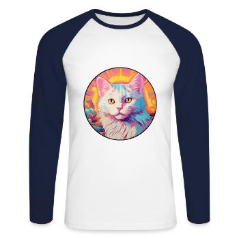 Turc Van Cat Race Aquarelle Dessin Animé Kawaii - T-shirt baseball manches longues Homme - blanc/marine - Devant - Nik (191cm)