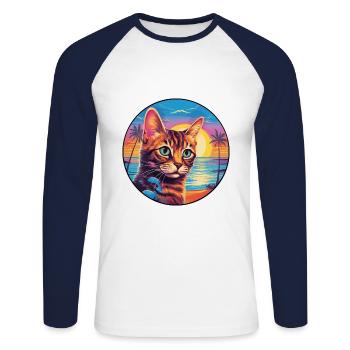 Havanna Braun Katze Rasse Aquarell Karikatur Kawaii - Unisex Baseballshirt langarm - Weiß/Navy - Vorne - Nik (191cm)