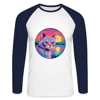 Korat Katzenrasse Aquarell Cartoon Kawaii Haustier - Unisex Baseballshirt langarm - Weiß/Navy - Vorne - Nik (191cm)