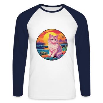 Munchkin Katze Rasse Aquarell Karikatur Kawaii Haustier - Unisex Baseballshirt langarm - Weiß/Navy - Vorne - Nik (191cm)