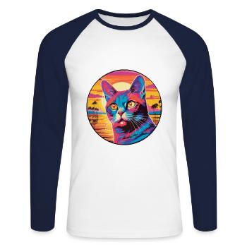 Somali Kurzhaarkatze Aquarell Cartoon Kawaii - Unisex Baseballshirt langarm - Weiß/Navy - Vorne - Nik (191cm)