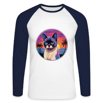 Schneeschuh-Katzenrasse-Aquarell-Cartoon-Kawaii-Haustier - Unisex Baseballshirt langarm - Weiß/Navy - Vorne - Nik (191cm)