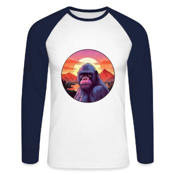 Affe buntes Aquarell Cartoon Kawaii Tier - Unisex Baseballshirt langarm - Weiß/Navy - Vorne - Nik (191cm)