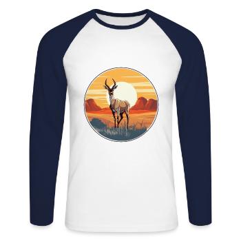 Antilope Buntes Aquarell Cartoon Kawaii Tier - Unisex Baseballshirt langarm - Weiß/Navy - Vorne - Nik (191cm)