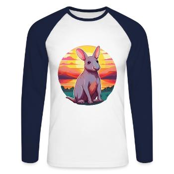 Aardvark Aquarelle Colorée Dessin Animé Kawaii Animal - T-shirt baseball manches longues Homme - blanc/marine - Devant - Nik (191cm)