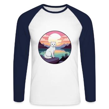 Polarfuchs Bunte Aquarell-Karikatur Kawaii Haustier - Unisex Baseballshirt langarm - Weiß/Navy - Vorne - Nik (191cm)