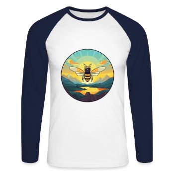 Biene buntes Aquarell Cartoon Kawaii Tier - Unisex Baseballshirt langarm - Weiß/Navy - Vorne - Nik (191cm)
