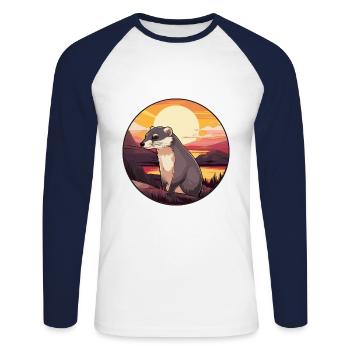 Blaireau Aquarelle Colorée Dessin Animé Kawaii Animal - T-shirt baseball manches longues Homme - blanc/marine - Devant - Nik (191cm)