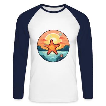 Étoile de mer coloré aquarelle dessin animé kawaii Animal - T-shirt baseball manches longues Homme - blanc/marine - Devant - Nik (191cm)