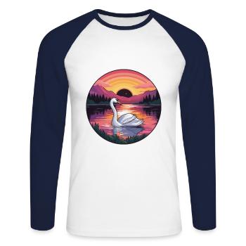Cygne Aquarelle Colorée Dessin Animé Kawaii Animal - T-shirt baseball manches longues Homme - blanc/marine - Devant - Nik (191cm)