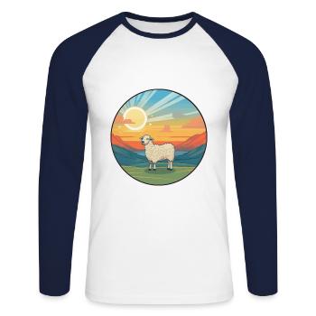 Schaf Buntes Aquarell Cartoon Kawaii Tier - Unisex Baseballshirt langarm - Weiß/Navy - Vorne - Nik (191cm)