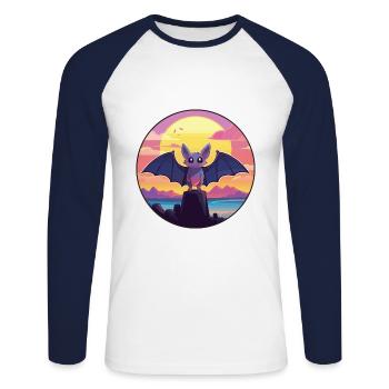 Fledermaus buntes Aquarell Cartoon Kawaii Tier - Unisex Baseballshirt langarm - Weiß/Navy - Vorne - Nik (191cm)