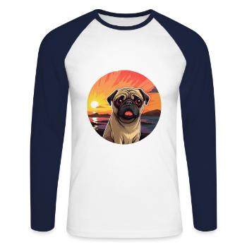 Mopshund buntes Aquarell Cartoon Kawaii Tier - Unisex Baseballshirt langarm - Weiß/Navy - Vorne - Nik (191cm)