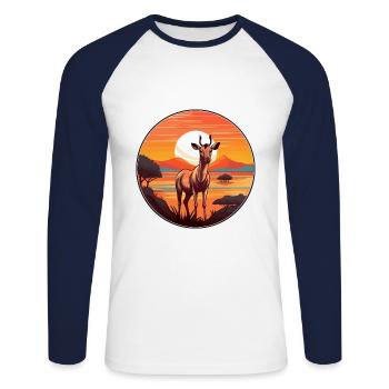 Bongo Buntes Aquarell Cartoon Kawaii Tier - Unisex Baseballshirt langarm - Weiß/Navy - Vorne - Nik (191cm)