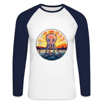 Squid Colorful Watercolor Cartoon Kawaii Animal - Unisex Long Sleeve Baseball T-Shirt - white/navy - Front - Nik (191cm)