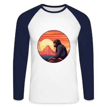 Bonobo Colorful Watercolor Cartoon Kawaii Animal - Unisex Long Sleeve Baseball T-Shirt - white/navy - Front - Nik (191cm)