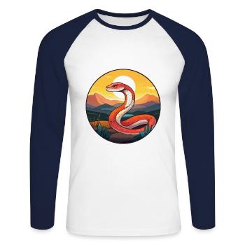 Schlange bunte Aquarell-Karikatur Kawaii-Tier - Unisex Baseballshirt langarm - Weiß/Navy - Vorne - Nik (191cm)