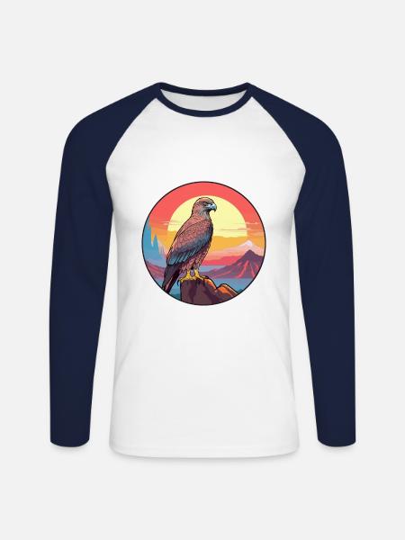 Buizerd Kleurrijke Aquarel Cartoon Kawaii Dier - Mannen baseballshirt lange mouw - wit/navy
