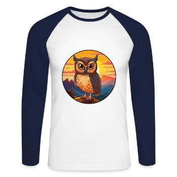 Eule buntes Aquarell Cartoon Kawaii Tier - Unisex Baseballshirt langarm - Weiß/Navy - Vorne - Nik (191cm)