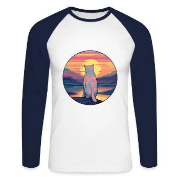 Chat Aquarelle Colorée Dessin Animé Kawaii Animal - T-shirt baseball manches longues Homme - blanc/marine - Devant - Nik (191cm)