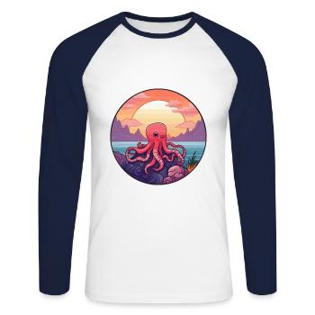 Oktopus Buntes Aquarell Cartoon Kawaii Tier - Unisex Baseballshirt langarm - Weiß/Navy - Vorne - Nik (191cm)