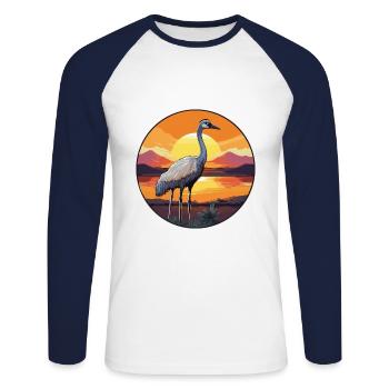 Strauß buntes Aquarell Cartoon Kawaii Tier - Unisex Baseballshirt langarm - Weiß/Navy - Vorne - Nik (191cm)