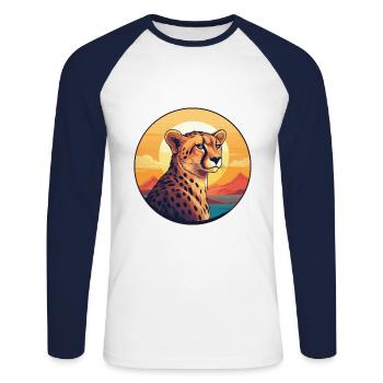 Gepard buntes Aquarell Cartoon Kawaii Tier - Unisex Baseballshirt langarm - Weiß/Navy - Vorne - Nik (191cm)
